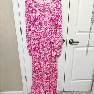 Lilly Pulitzer Bryson Long Sleeve Dress passion fruit pink size XL